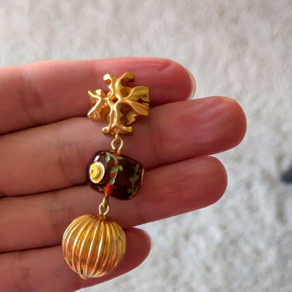 Tory Burch Gold and Brown Drop Earrings - Picture 3 of 3